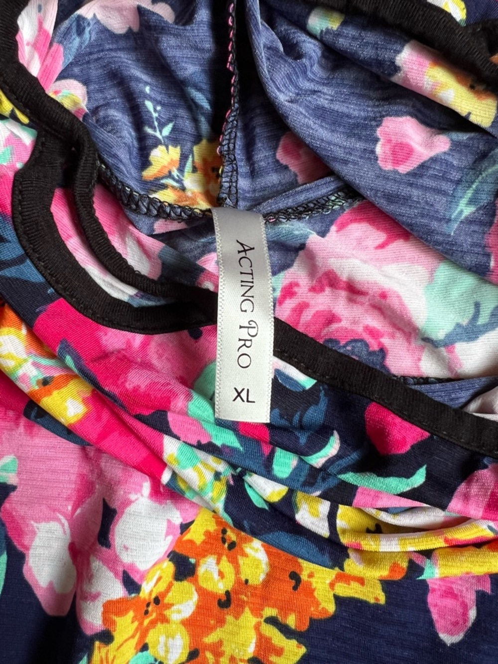 Acting Pro Navy Floral Tank Top with Pink & Yellow Blooms and Built in Mask - Picture 4 of 4